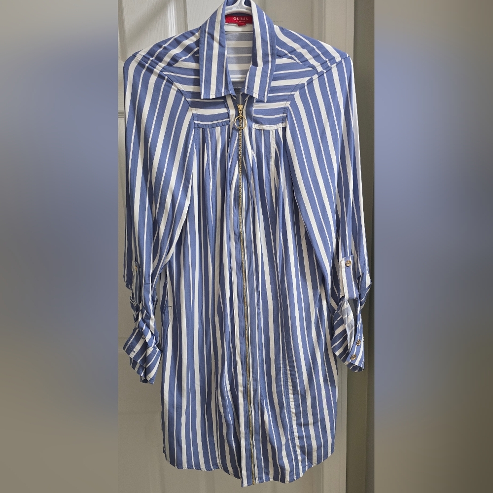 Guess by Marciano Blue and White Midi Dress